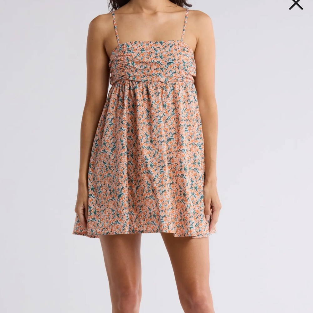 Lush Floral Print Shoulder Tie Babydoll Dress